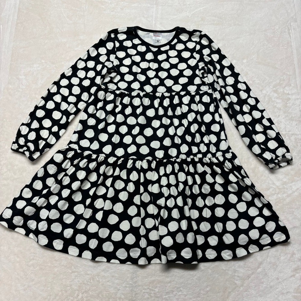 Hanna Andersson Kids Twirl Power Dress Size 10 Black White Polka Dot Tiered‎